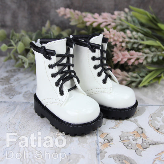 Fatiao - 1/4 BJD MSD dollfie Lace-up Boots Shoes - White (Size 6cm)