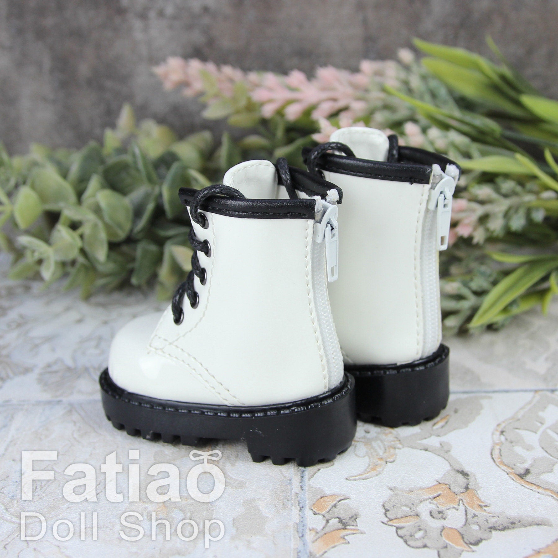 Fatiao - 1/4 BJD MSD dollfie Lace-up Boots Shoes - White (Size 6cm)