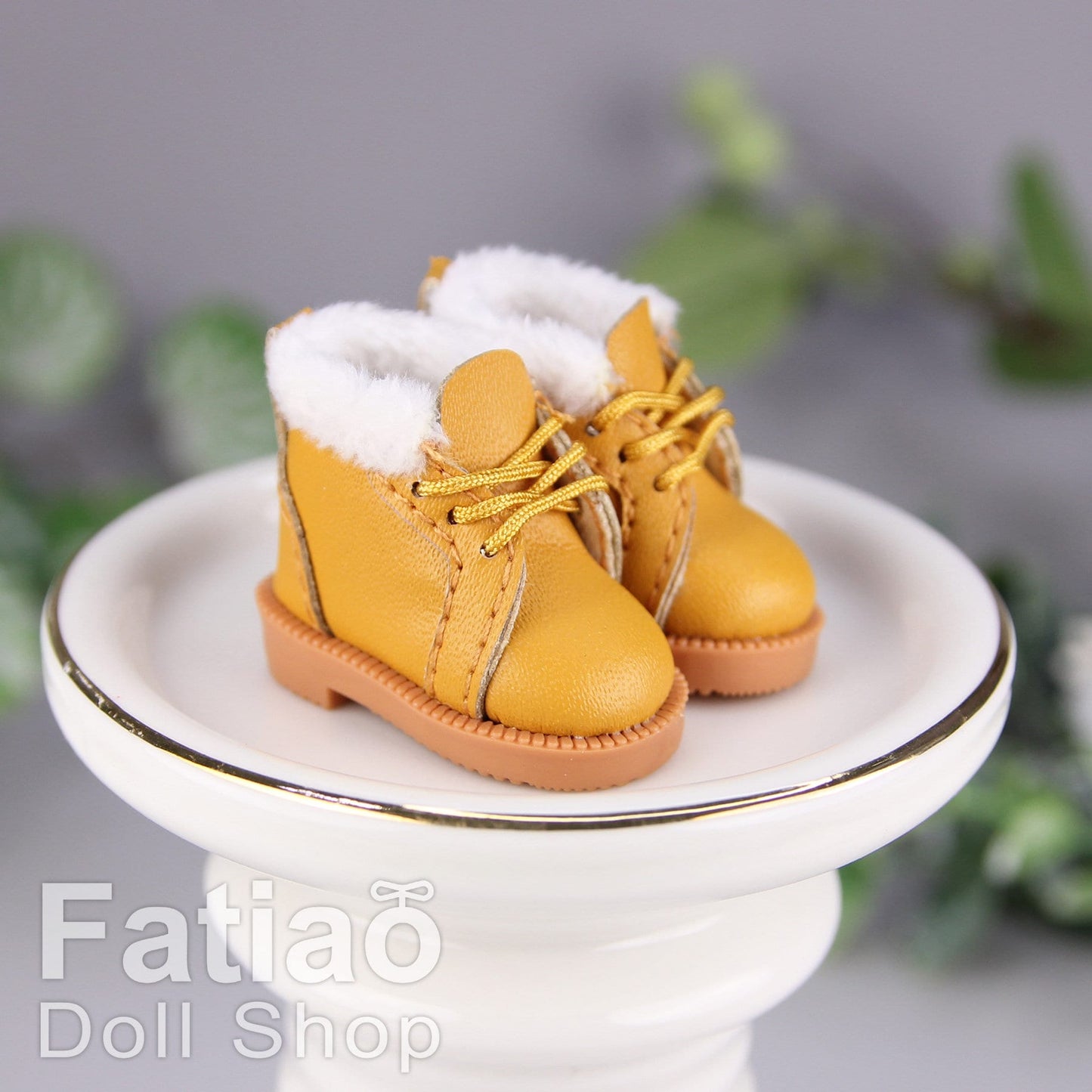 Fatiao - New Lati Yellow Pukifee Luts Tiny 1/8 BJD Dolls Lace-up Fur boots shoes (Size 2.7cm)