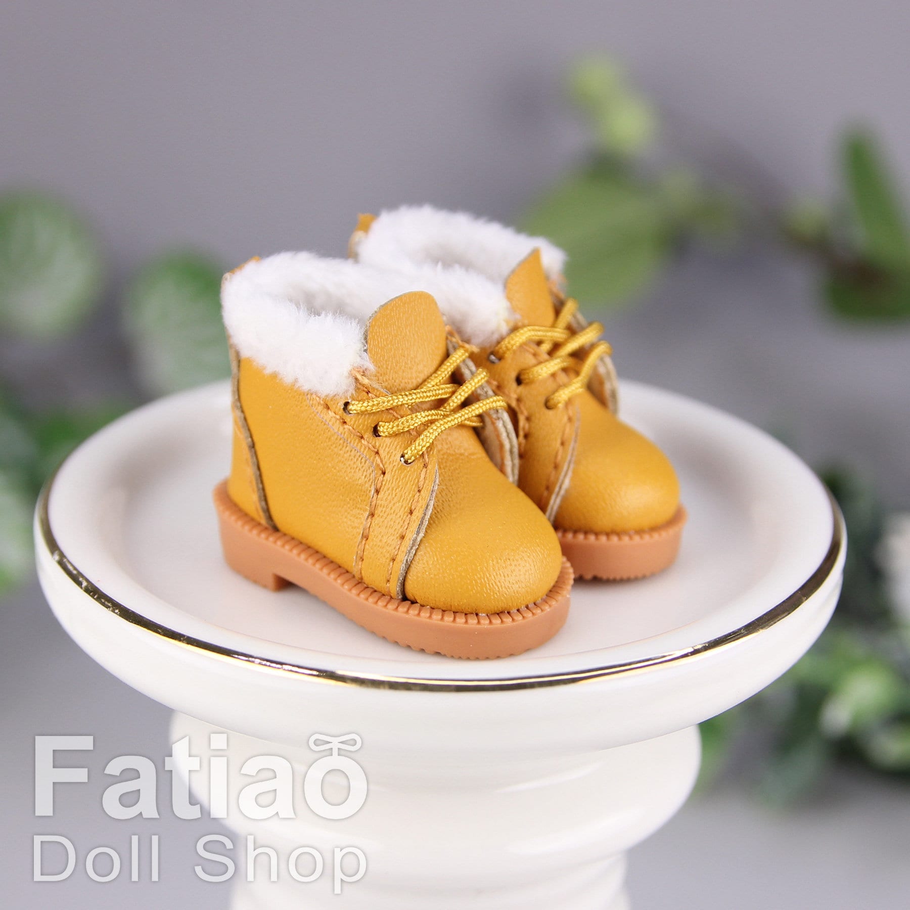 Fatiao - New Lati Yellow Pukifee Luts Tiny 1/8 BJD Dolls Lace-up Fur boots shoes (Size 2.7cm)