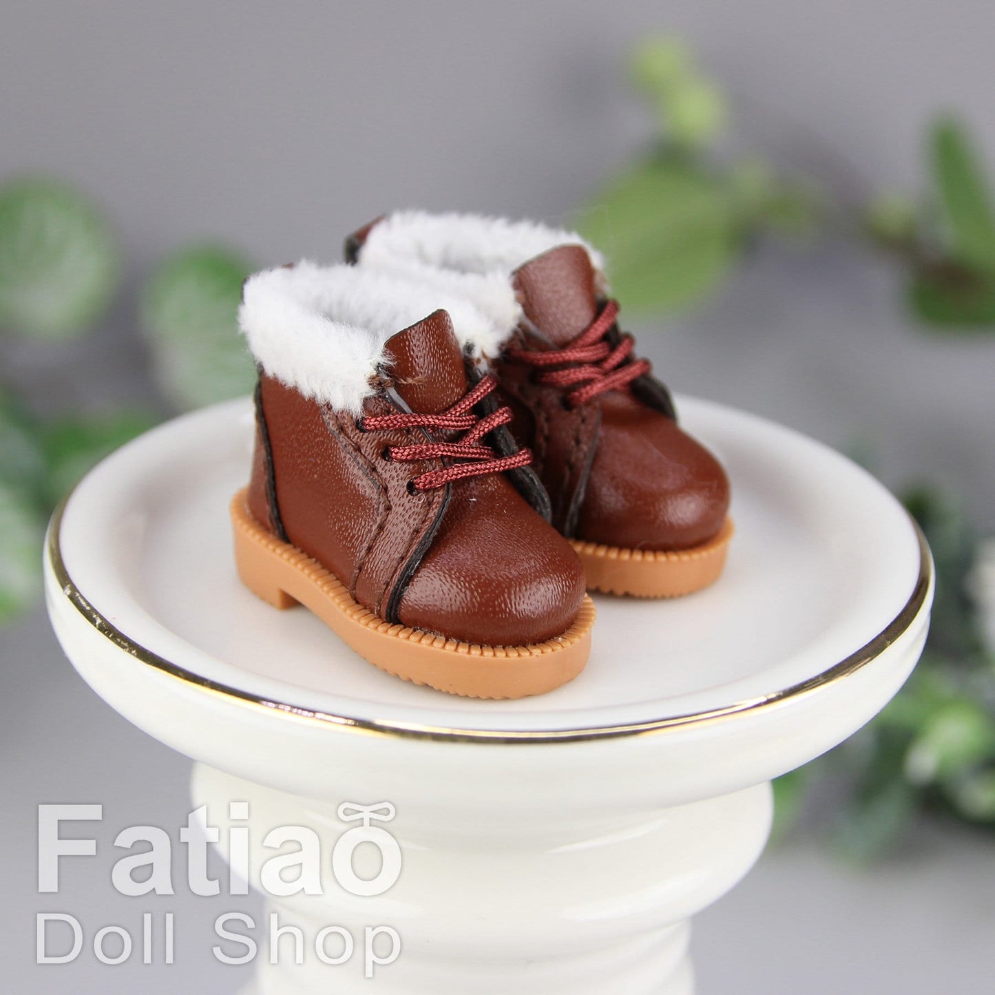 Fatiao - New Lati Yellow Pukifee Luts Tiny 1/8 BJD Dolls Lace-up Fur boots shoes (Size 2.7cm)