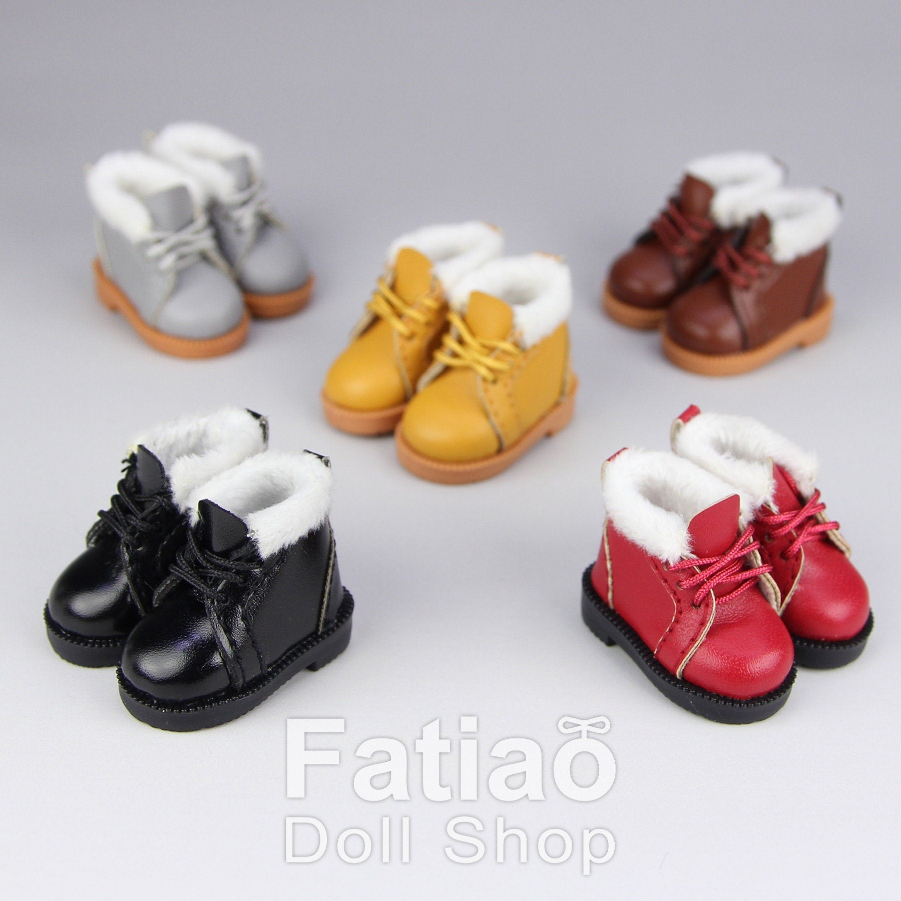 Fatiao - New Lati Yellow Pukifee Luts Tiny 1/8 BJD Dolls Lace-up Fur boots shoes (Size 2.7cm)