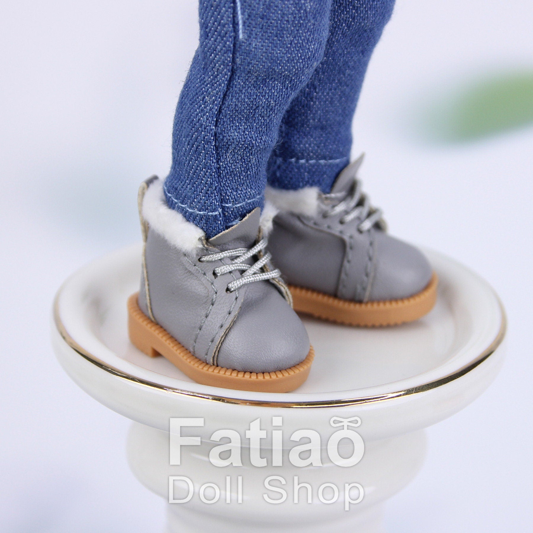 Fatiao - New Lati Yellow Pukifee Luts Tiny 1/8 BJD Dolls Lace-up Fur boots shoes (Size 2.7cm)