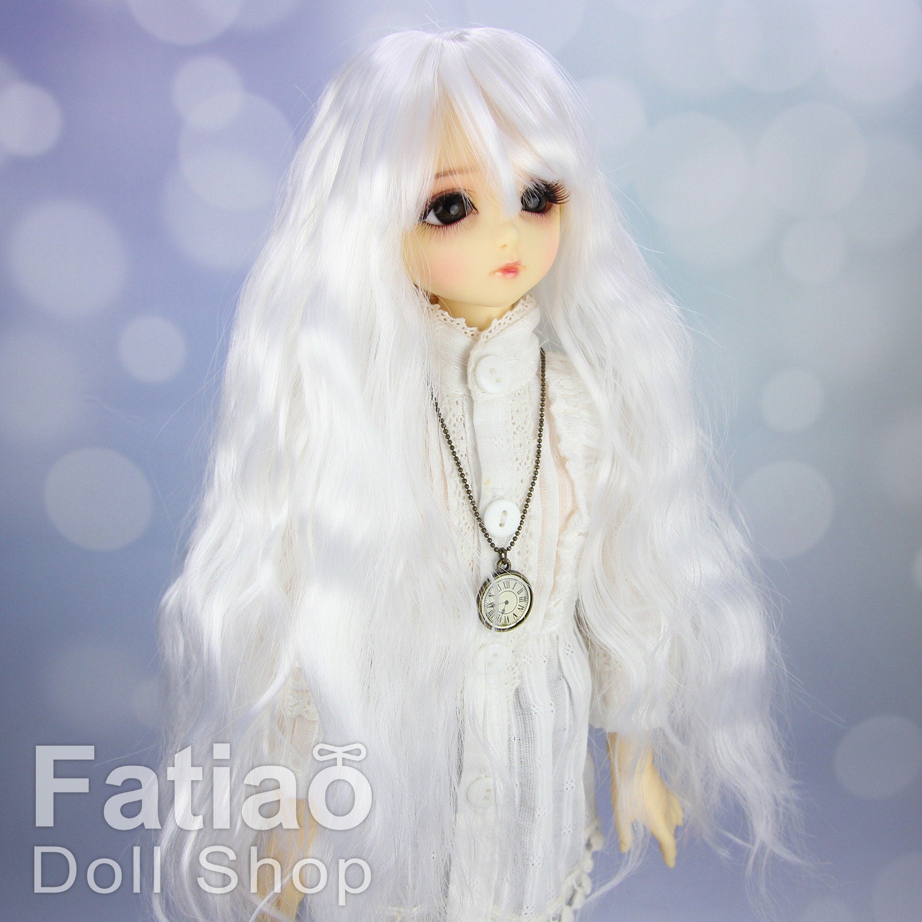 Fatiao - New Dollfie MSD Kaye Wiggs 1/4 BJD MDD - 7-8 inch Dolls Long Curls Wig - White