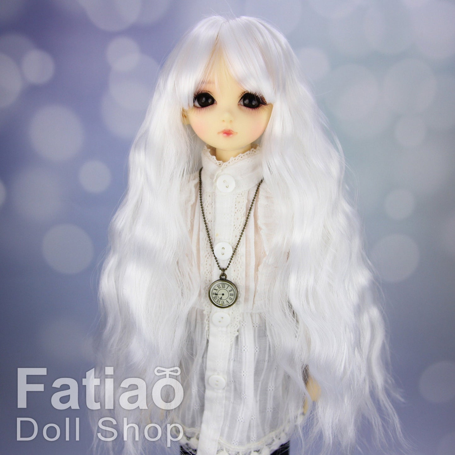 Fatiao - New Dollfie MSD Kaye Wiggs 1/4 BJD MDD - 7-8 inch Dolls Long Curls Wig - White