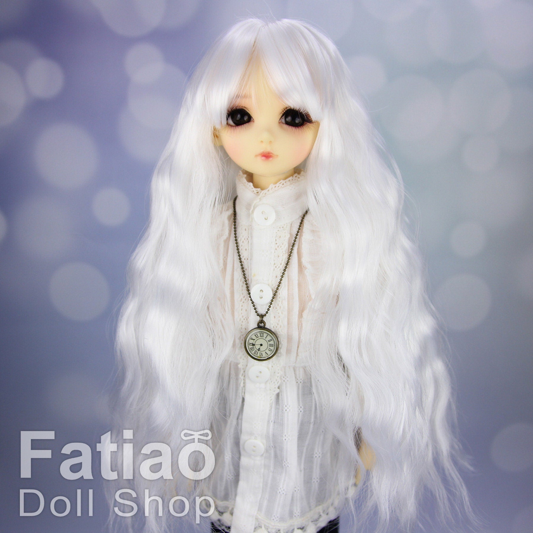 Fatiao - New Dollfie MSD Kaye Wiggs 1/4 BJD MDD - 7-8 inch Dolls Long Curls Wig - White