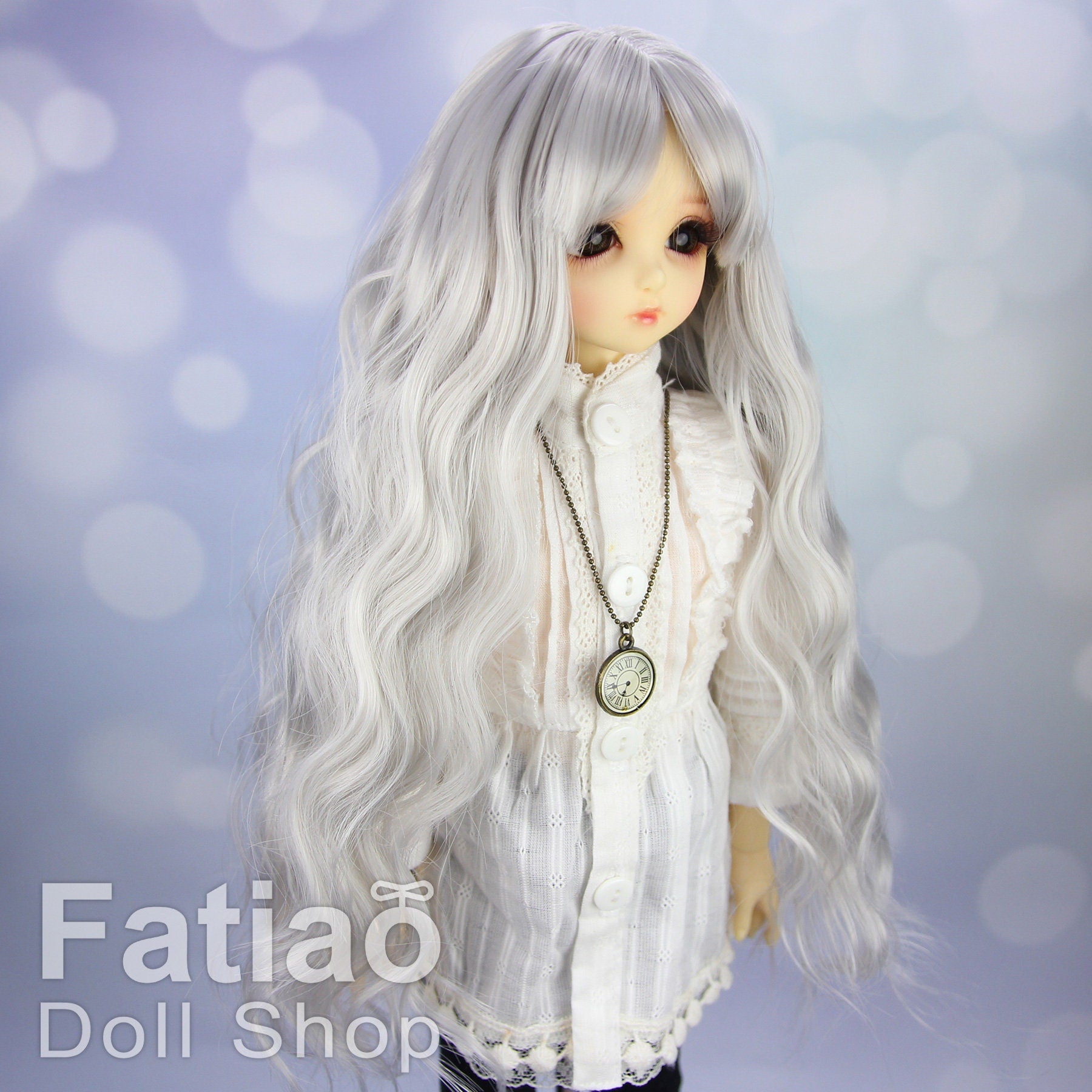 Fatiao - New Dollfie MSD Kaye Wiggs 1/4 BJD MDD - 7-8 inch Dolls Long Curls Wig - silver gray