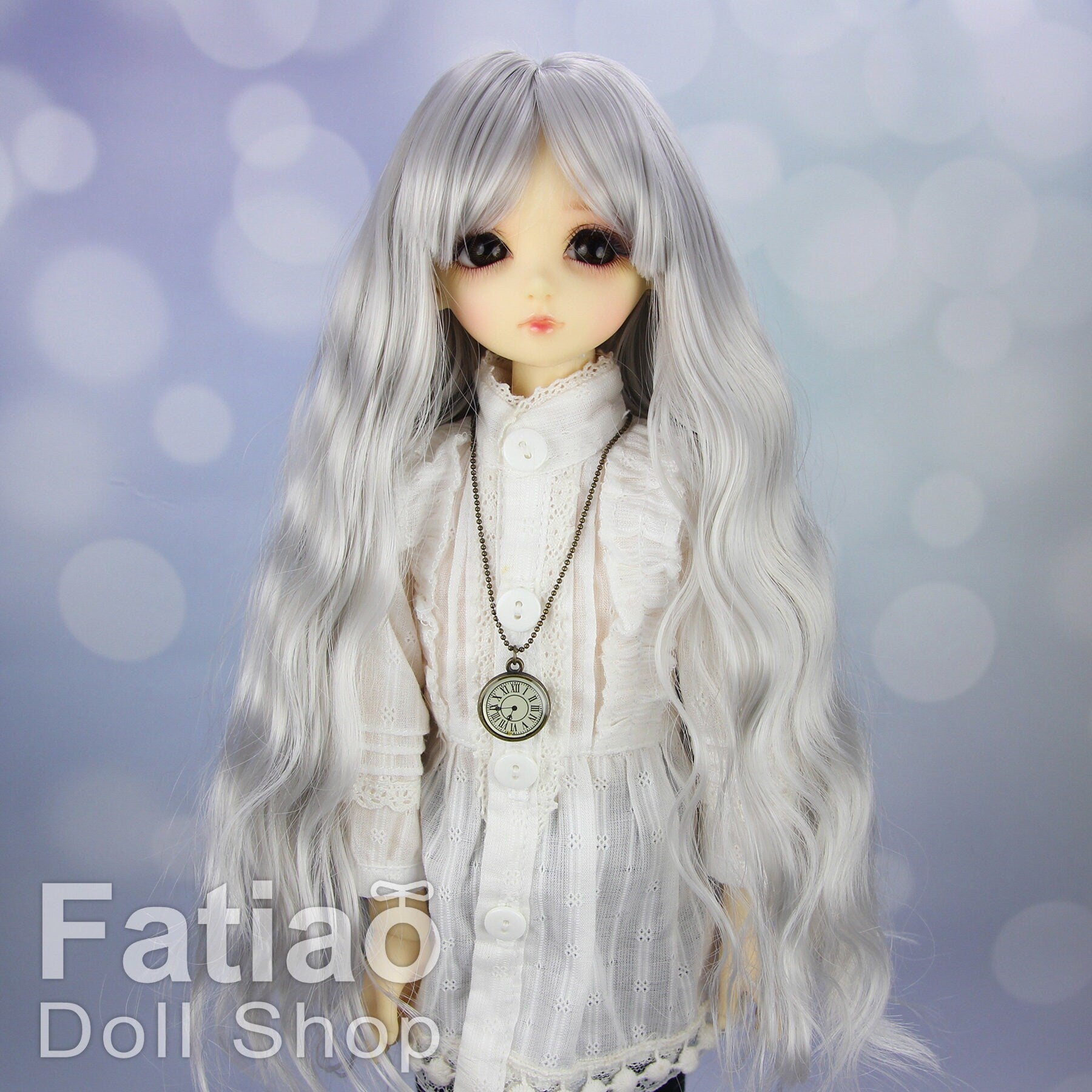 Fatiao - New Dollfie MSD Kaye Wiggs 1/4 BJD MDD - 7-8 inch Dolls Long Curls Wig - silver gray