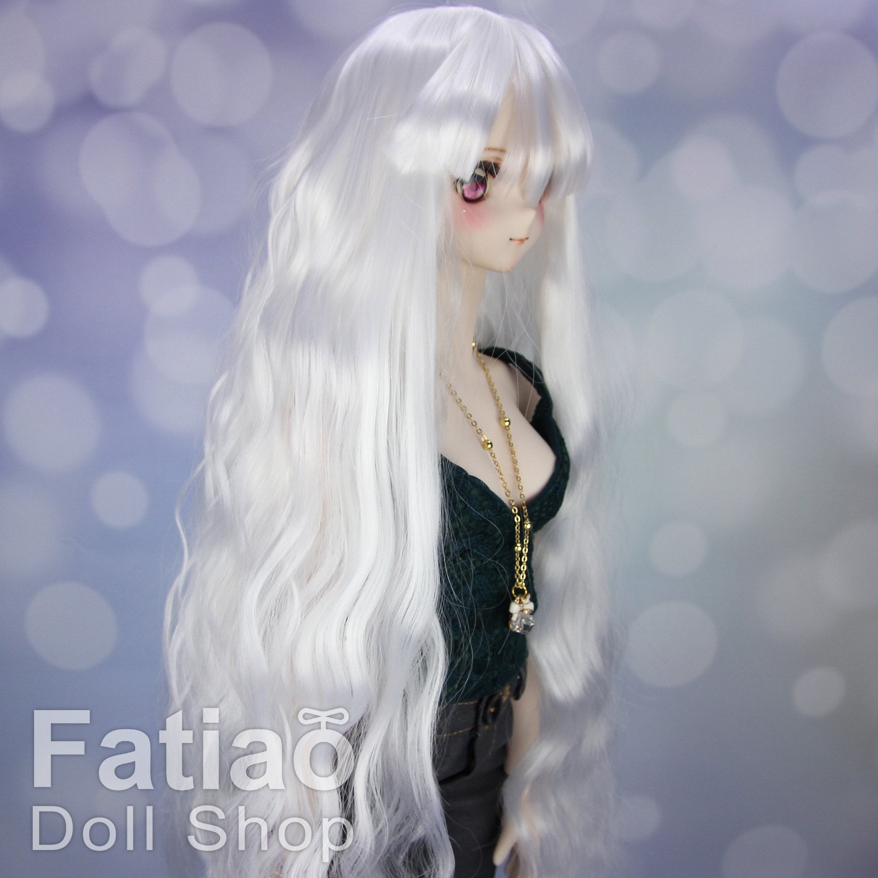 Fatiao - New Dollfie SD 1/3 BJD DD Dolls Long curly Wig size 8-9" - White