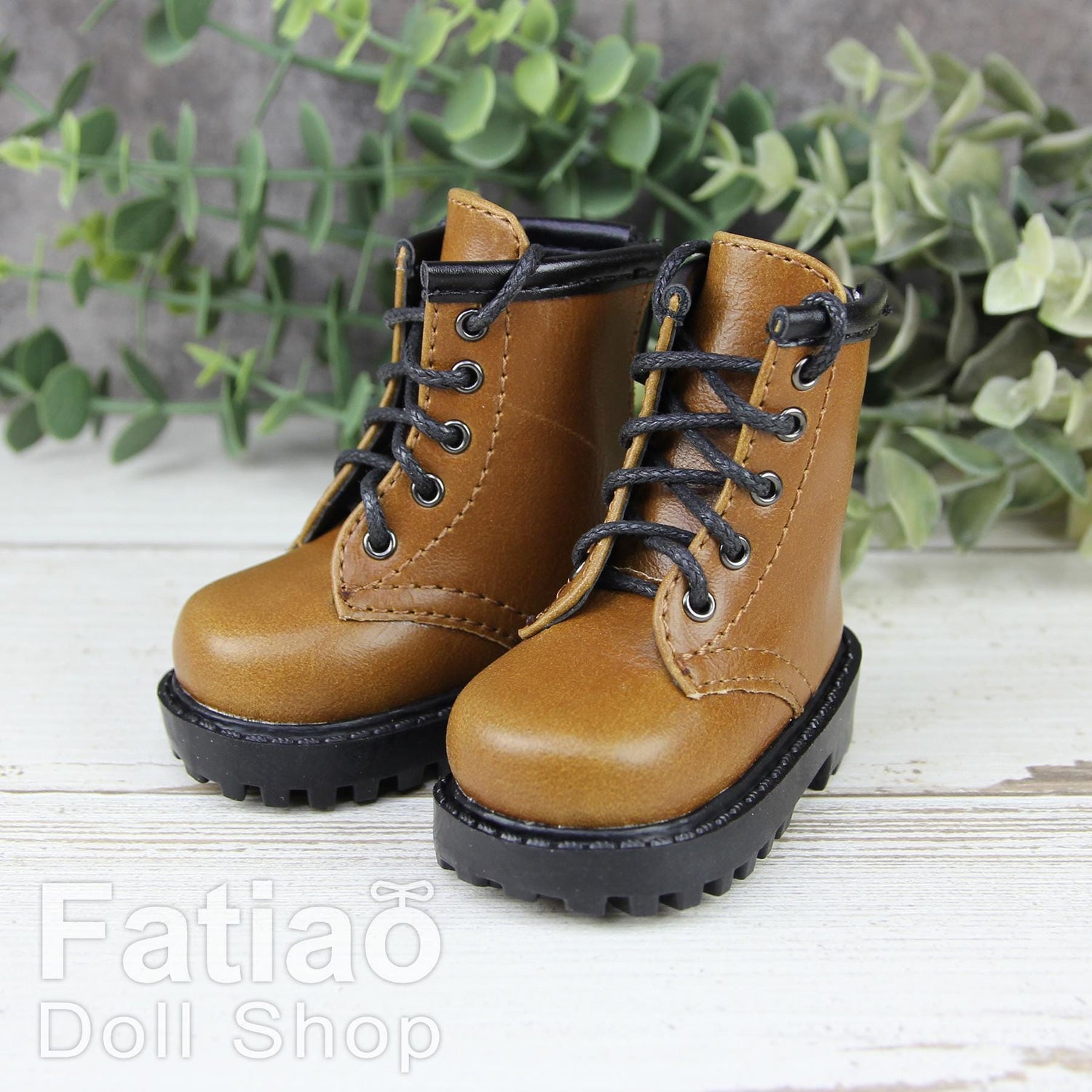 Fatiao - 1/4 BJD MSD dollfie Lace-up Boots Shoes - Brown (Size 6cm)