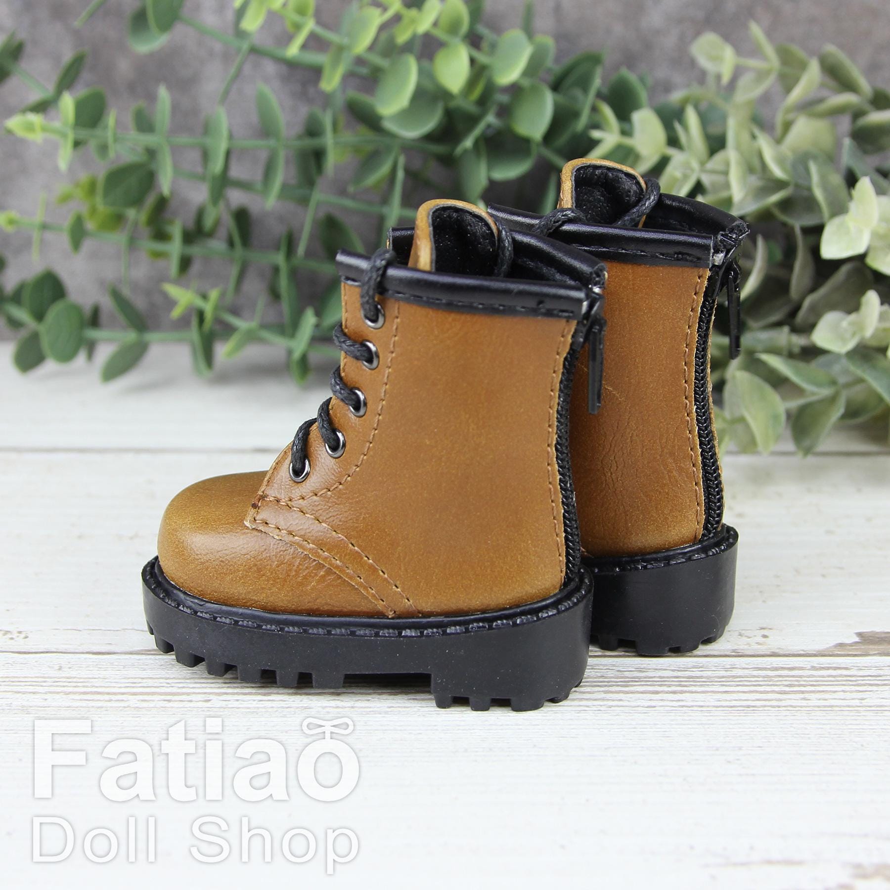 Fatiao - 1/4 BJD MSD dollfie Lace-up Boots Shoes - Brown (Size 6cm)