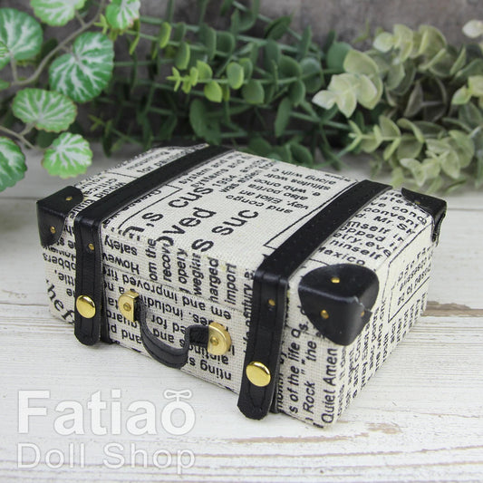 Doll BJD Dollfie Vintage Leather Miniature suitcase Trunk Bag - Black newspaper