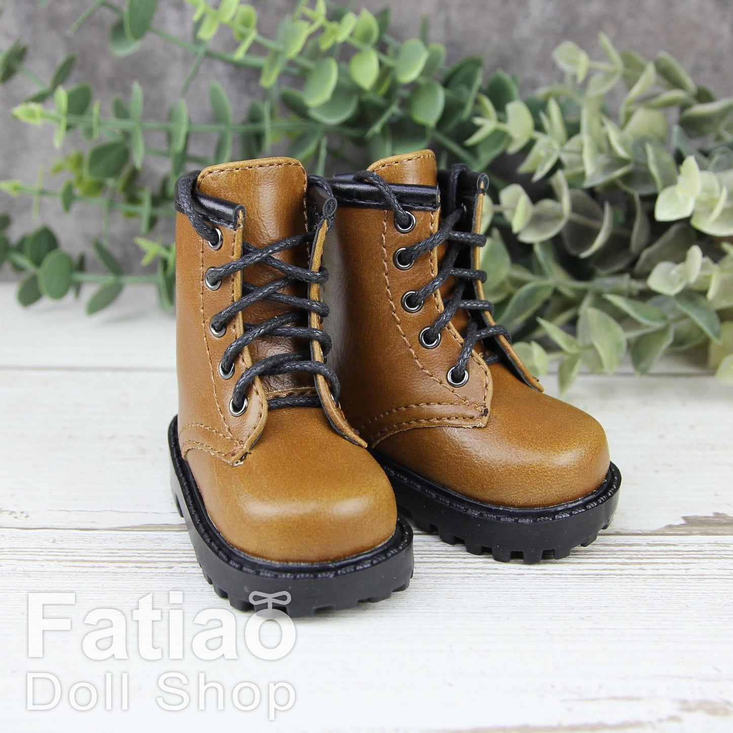 Fatiao - 1/4 BJD MSD dollfie Lace-up Boots Shoes - Brown (Size 6cm)