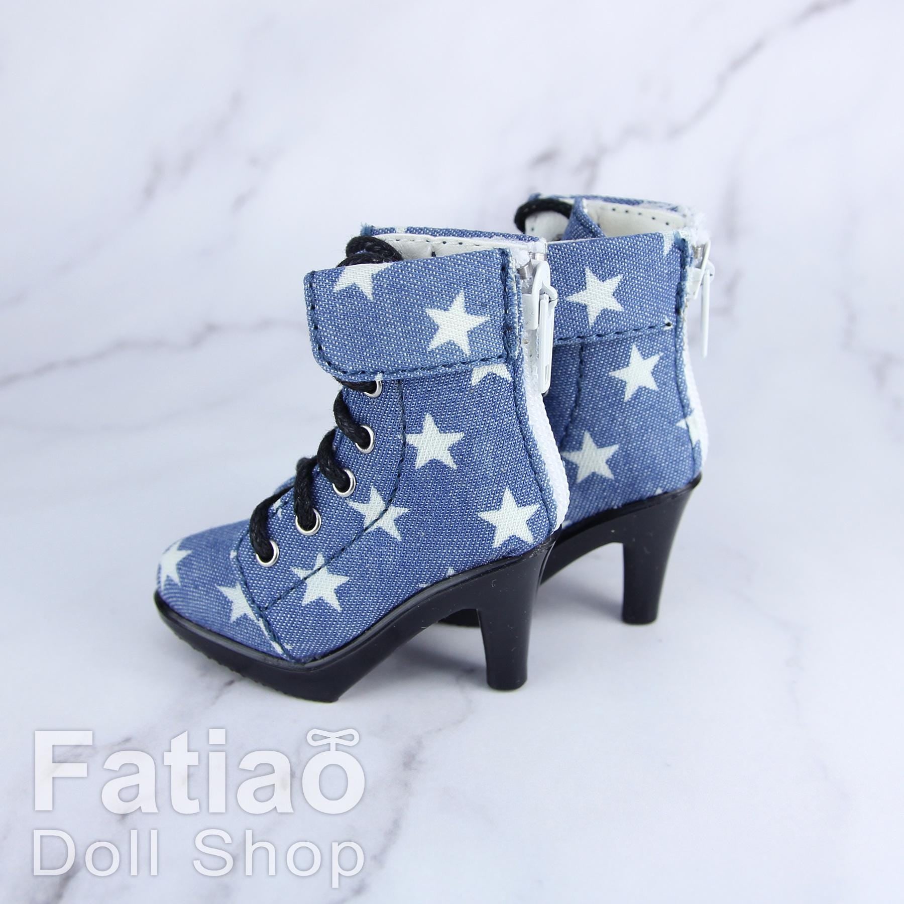 Fatiao - New 1/4 BJD Dollfie MSD High Heeled Shoes Boots - Star Denim (Size 5.5cm)