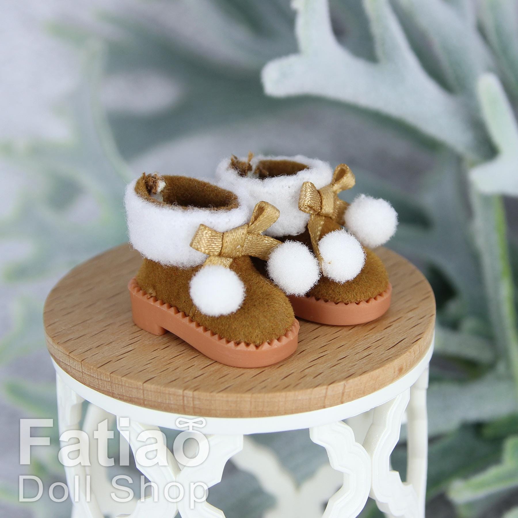 Fatiao - New OB11 Obitsu 11 Cu-poche 1/12 BJD Nendoroid GSC Blythe OB22 pullip doll shoes Fluffy Ball Brown boots