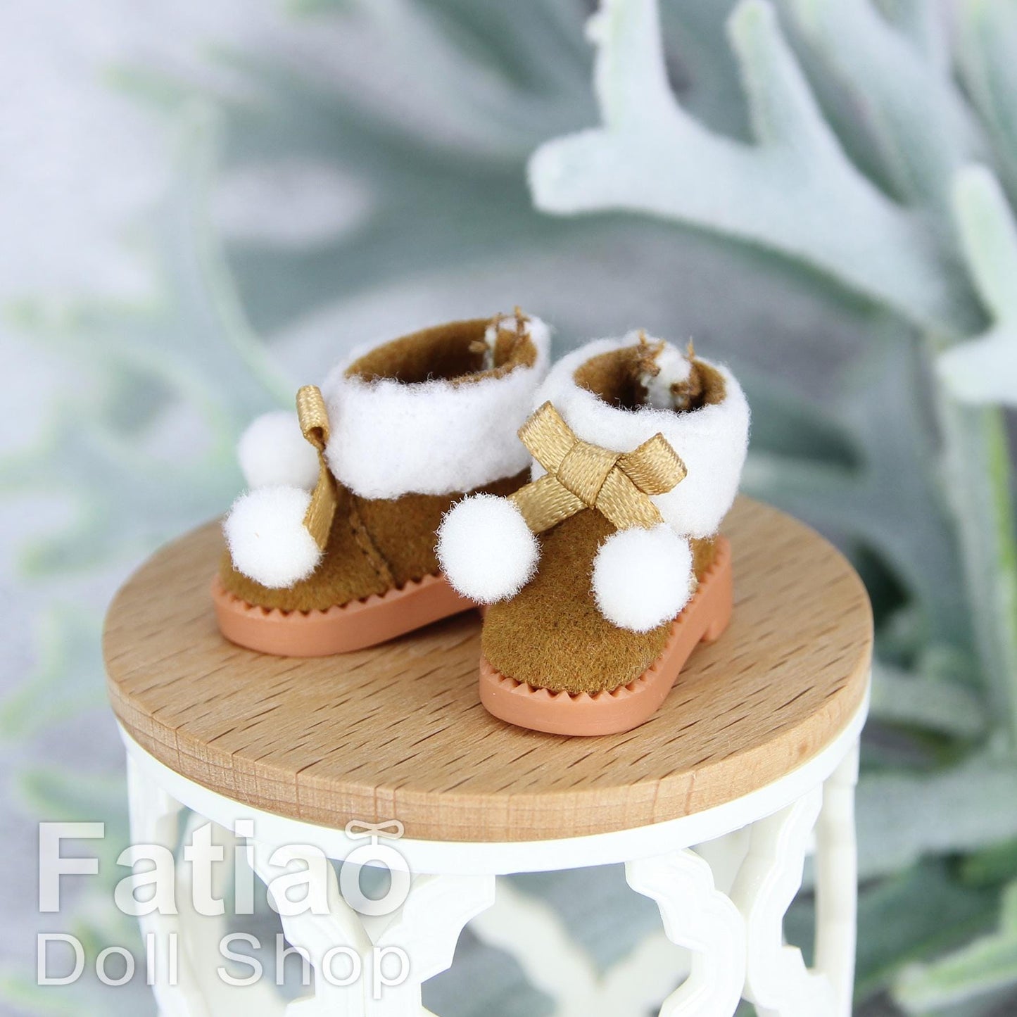 Fatiao - New OB11 Obitsu 11 Cu-poche 1/12 BJD Nendoroid GSC Blythe OB22 pullip doll shoes Fluffy Ball Brown boots