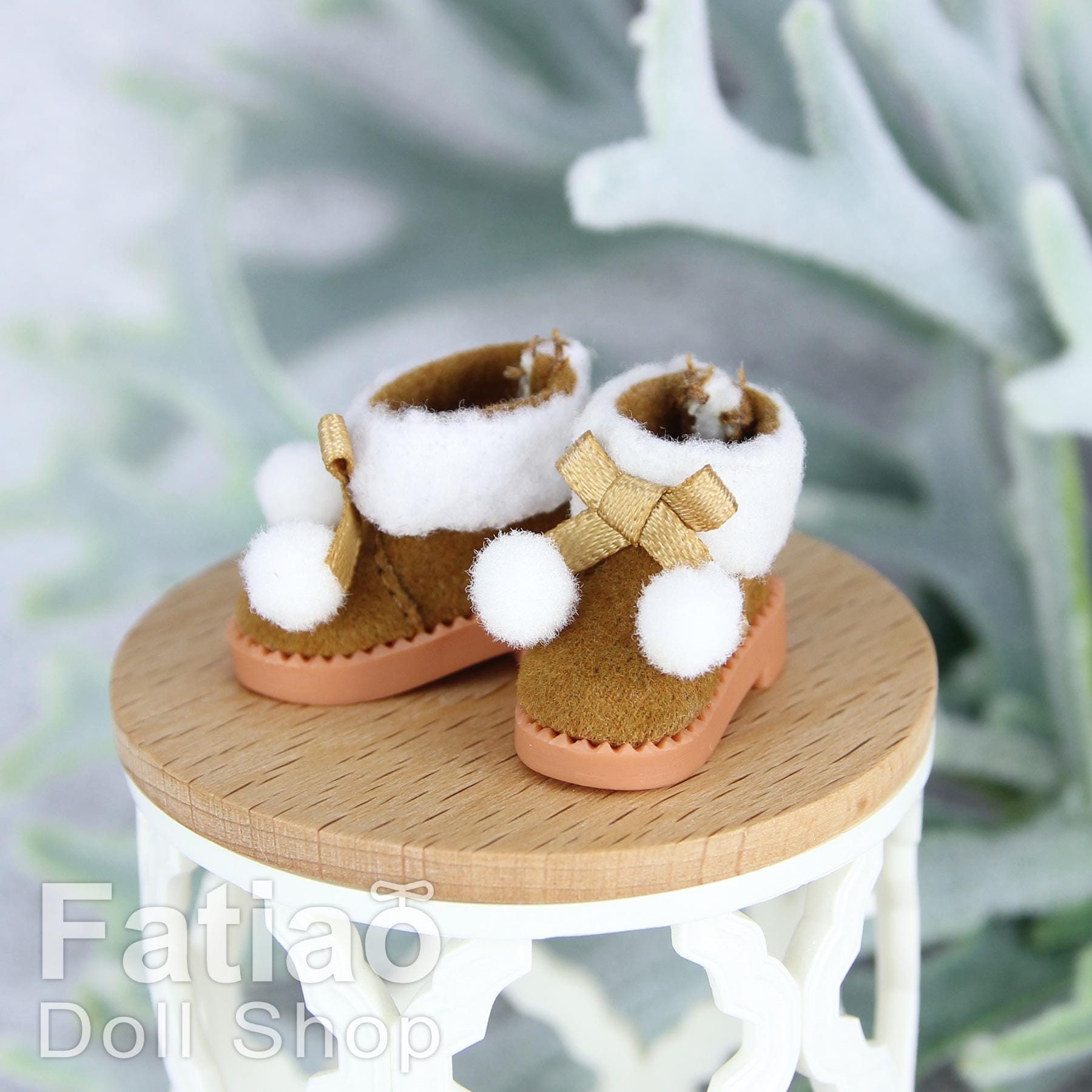 Fatiao - New OB11 Obitsu 11 Cu-poche 1/12 BJD Nendoroid GSC Blythe OB22 pullip doll shoes Fluffy Ball Brown boots
