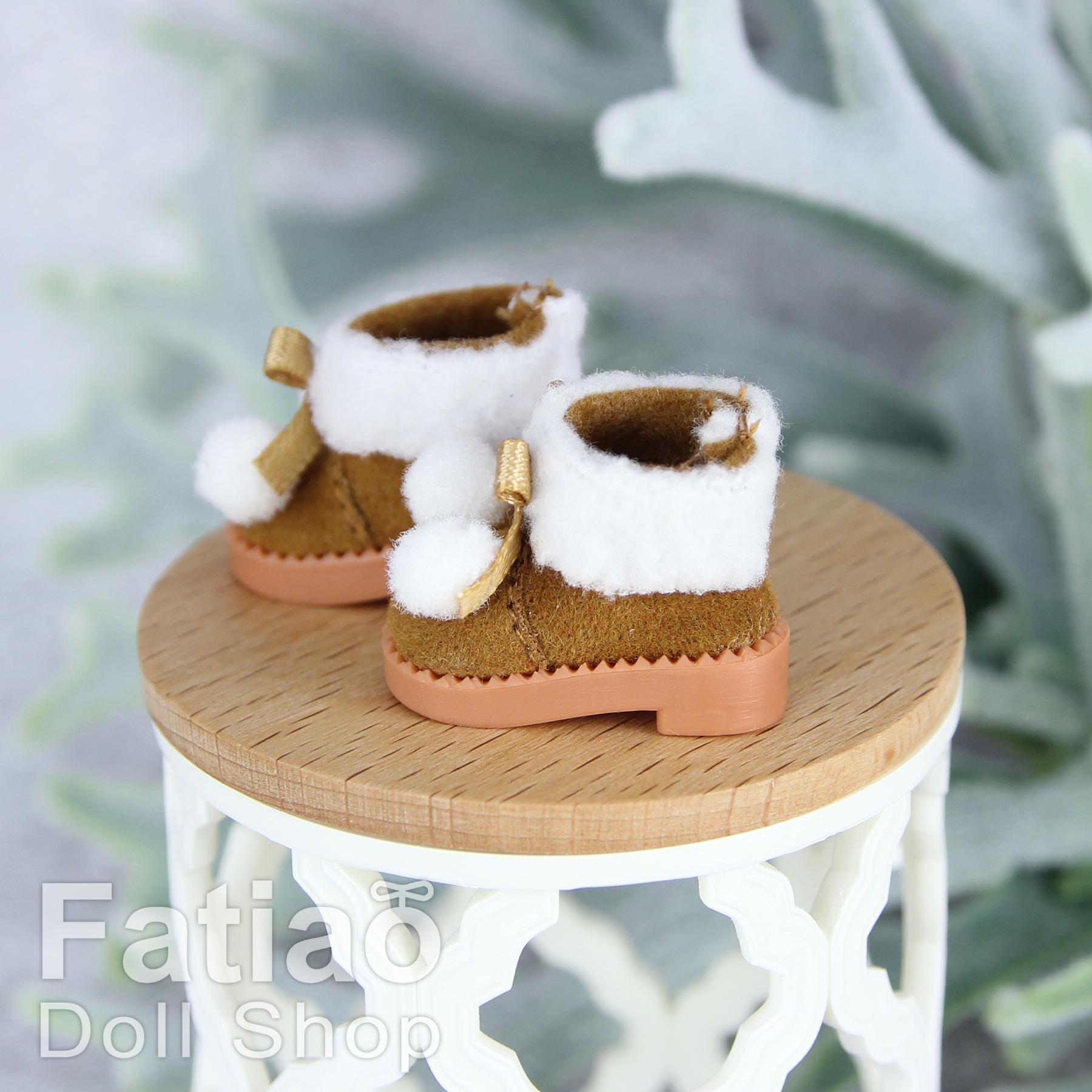 Fatiao - New OB11 Obitsu 11 Cu-poche 1/12 BJD Nendoroid GSC Blythe OB22 pullip doll shoes Fluffy Ball Brown boots