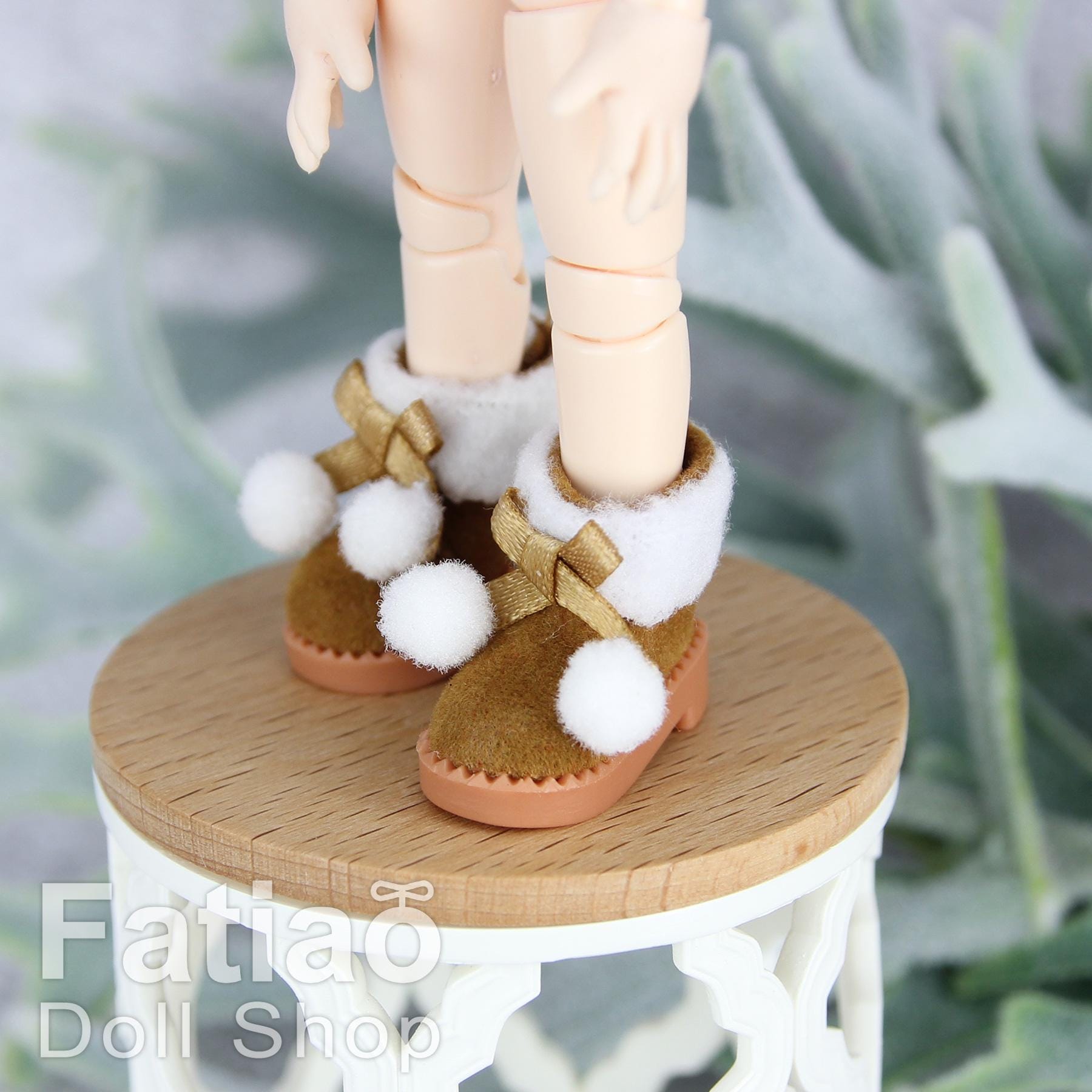 Fatiao - New OB11 Obitsu 11 Cu-poche 1/12 BJD Nendoroid GSC Blythe OB22 pullip doll shoes Fluffy Ball Brown boots