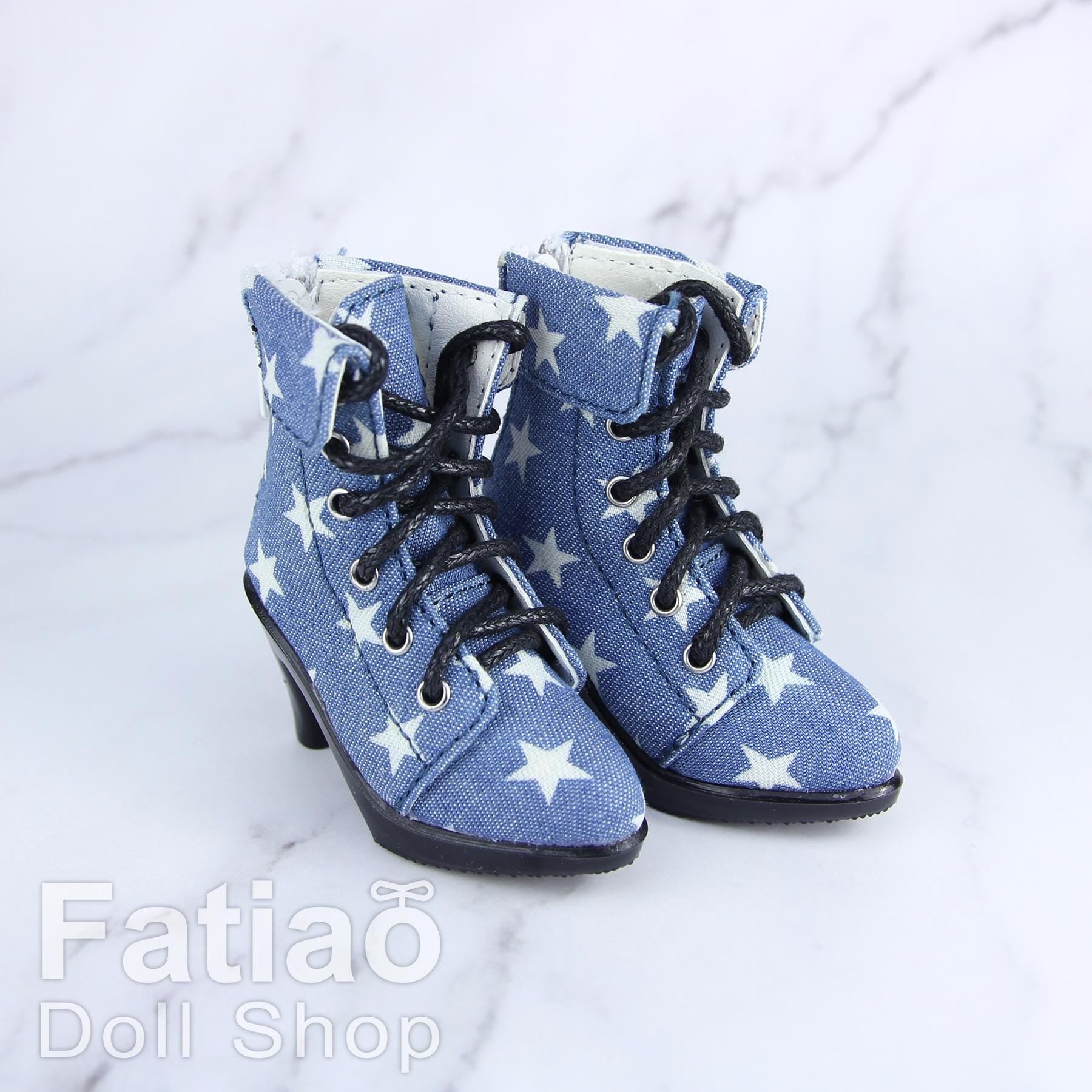 Fatiao - New 1/4 BJD Dollfie MSD High Heeled Shoes Boots - Star Denim (Size 5.5cm)