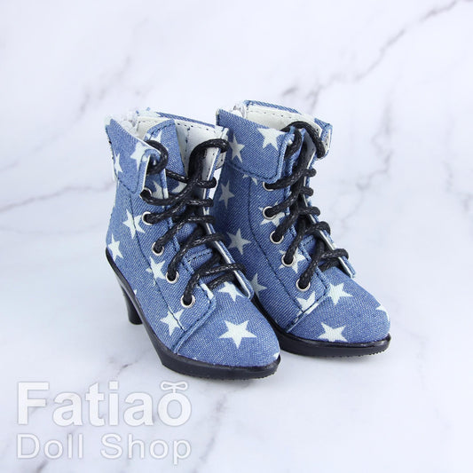Fatiao - New 1/4 BJD Dollfie MSD High Heeled Shoes Boots - Star Denim (Size 5.5cm)