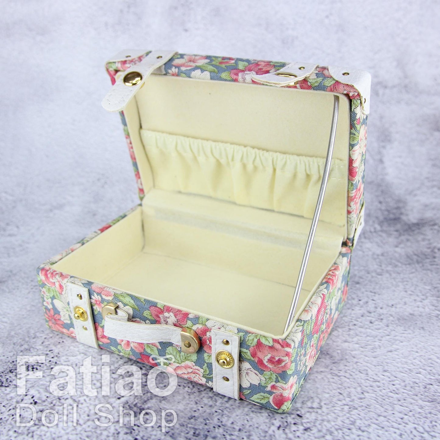 Doll BJD Dollfie Vintage Leather Miniature suitcase Trunk Bag - Floral