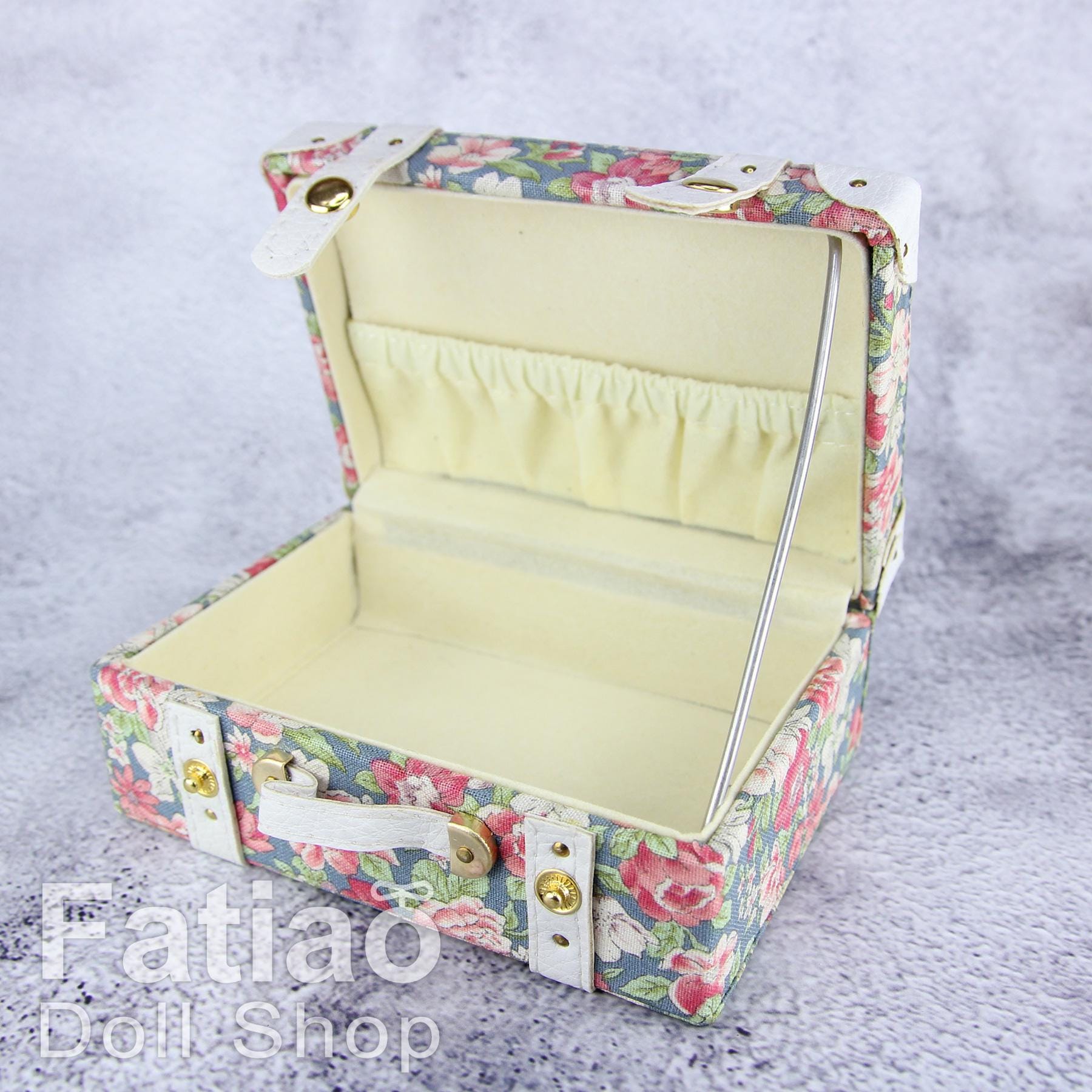 Doll BJD Dollfie Vintage Leather Miniature suitcase Trunk Bag - Floral