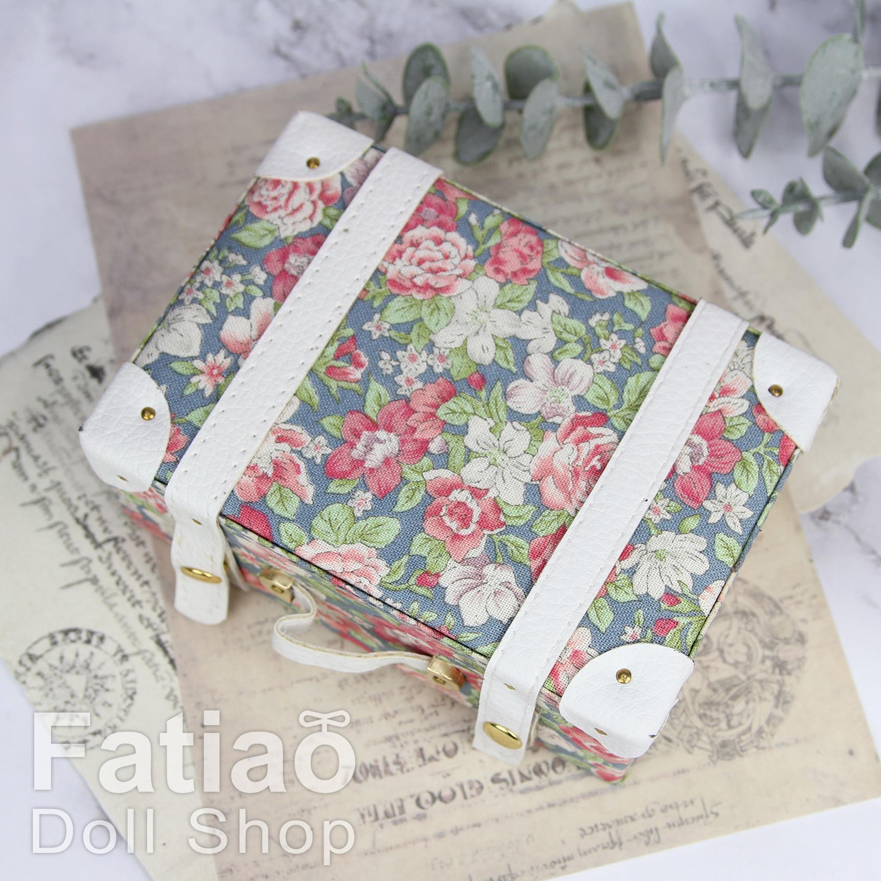 Doll BJD Dollfie Vintage Leather Miniature suitcase Trunk Bag - Floral