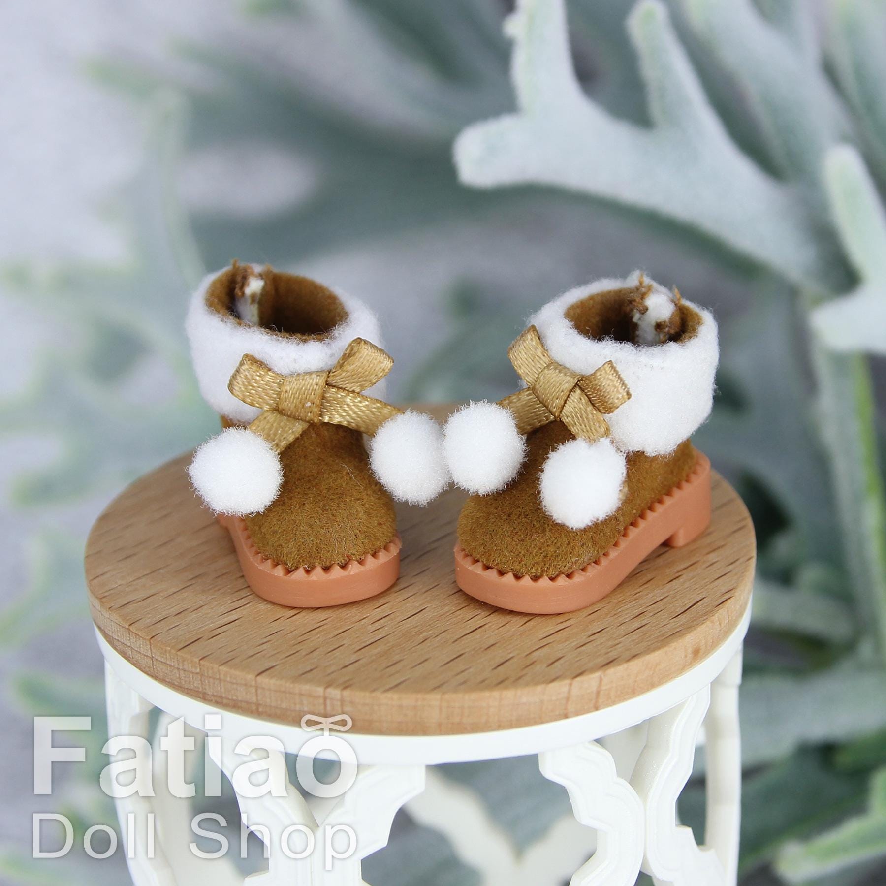 Fatiao - New OB11 Obitsu 11 Cu-poche 1/12 BJD Nendoroid GSC Blythe OB22 pullip doll shoes Fluffy Ball Brown boots