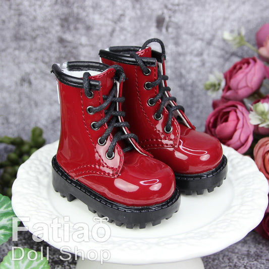 Fatiao - 1/4 BJD MSD dollfie Lace-up Boots Shoes - Red (Size 6cm)