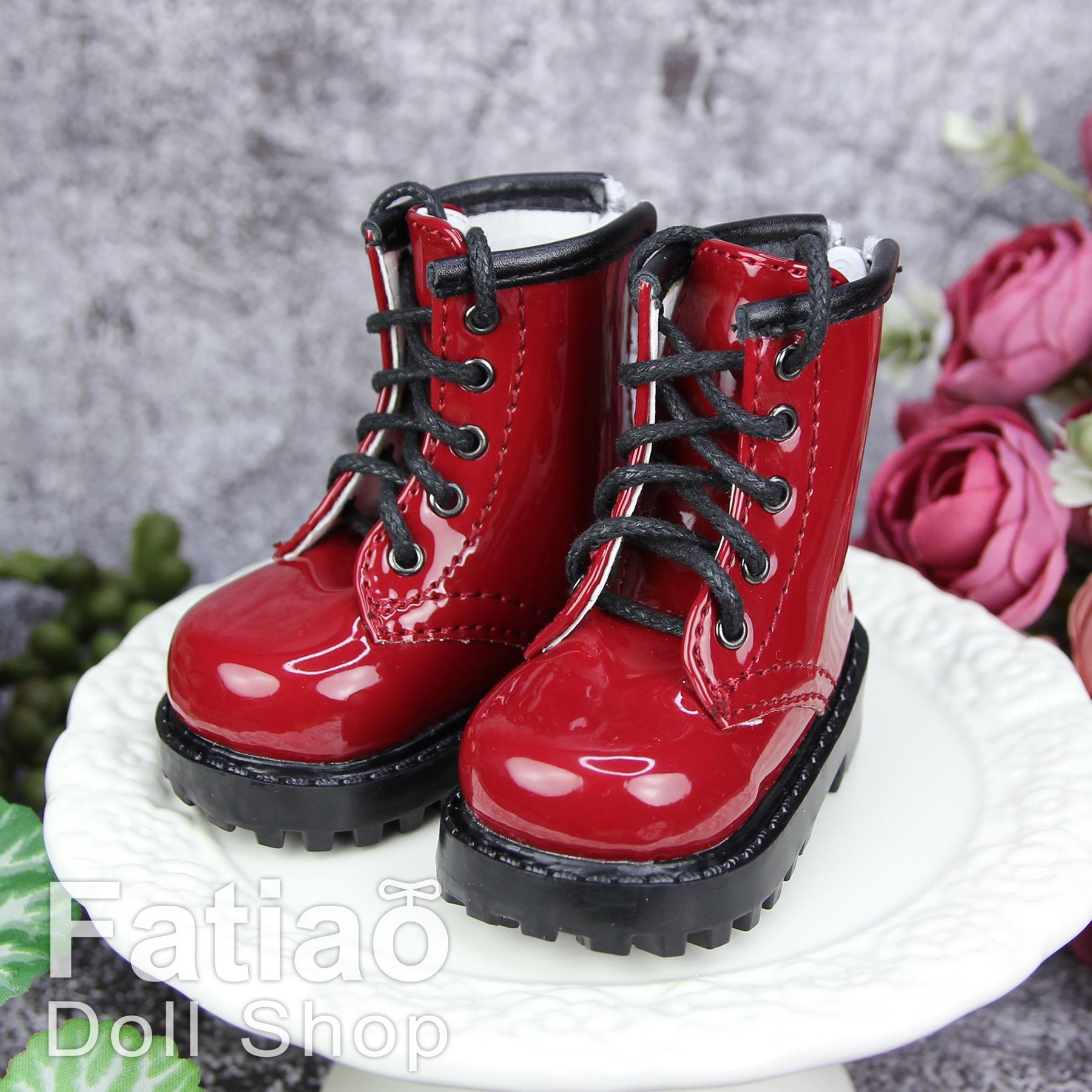 Fatiao - 1/4 BJD MSD dollfie Lace-up Boots Shoes - Red (Size 6cm)