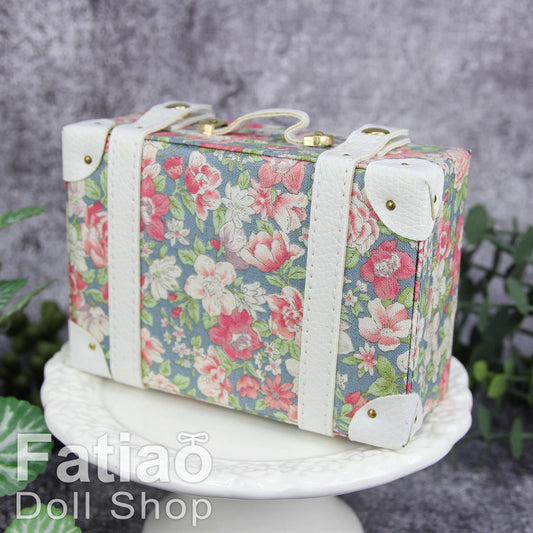 Doll BJD Dollfie Vintage Leather Miniature suitcase Trunk Bag - Floral