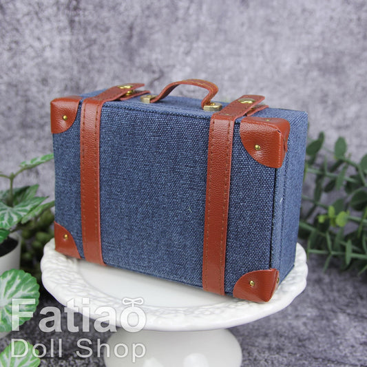 Doll BJD Dollfie Vintage Leather Miniature suitcase Trunk Bag - denim